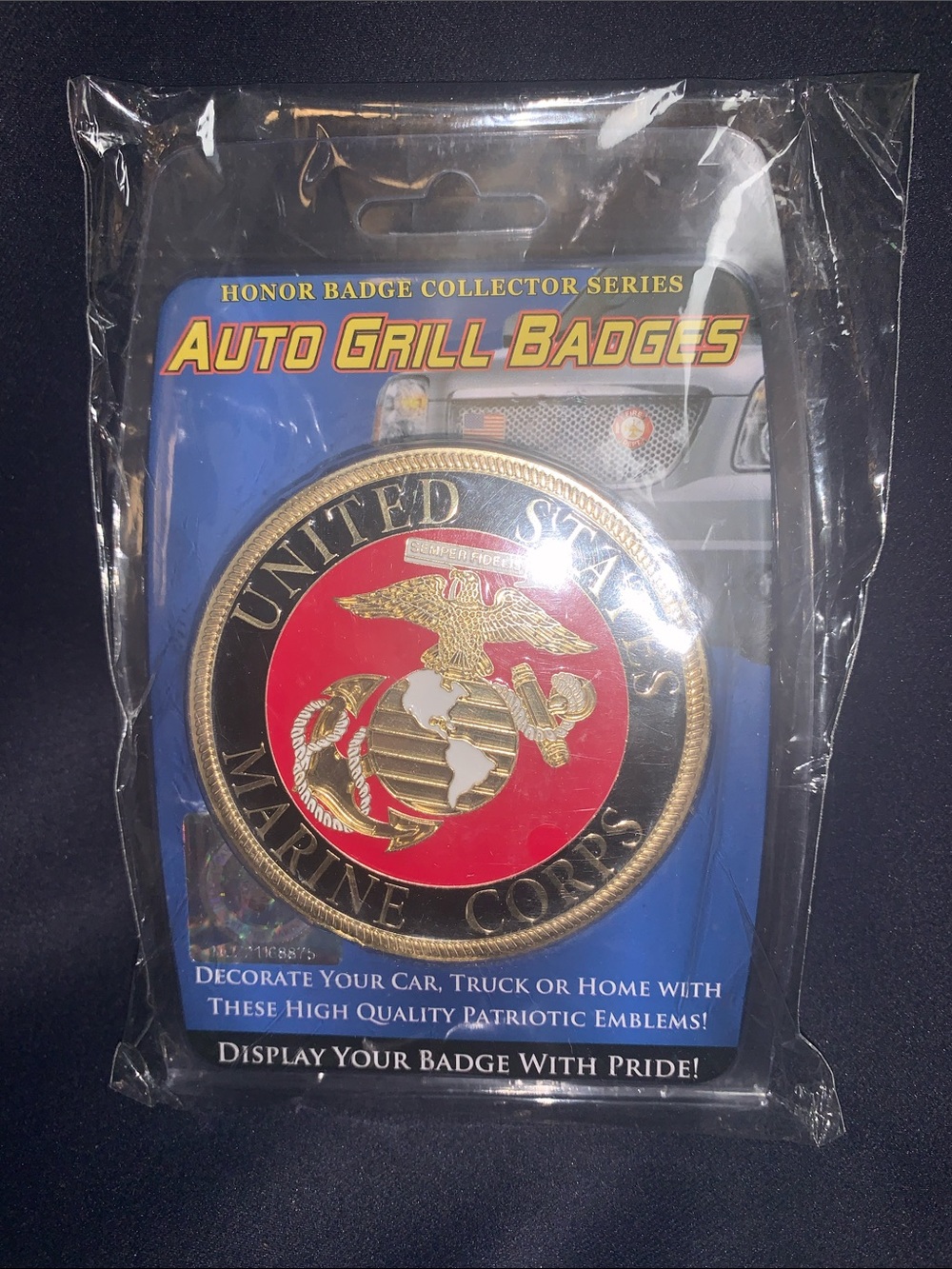 United States Marine Corps Auto Grill Badge - Red & Gold